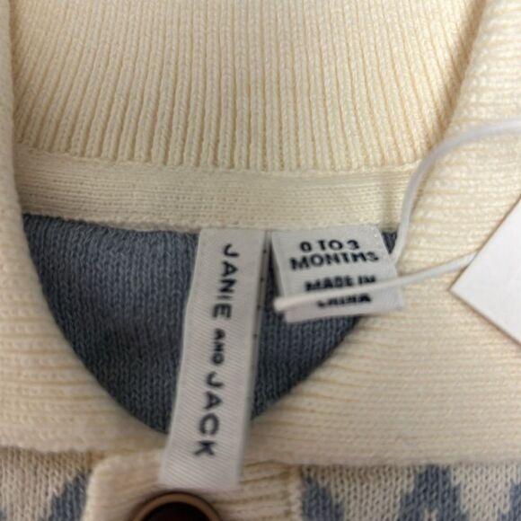 Janie and Jack 100047807 Cream and Gray Baby Fair Isle Penguin Cardigan size 0-3 - Picture 8 of 10